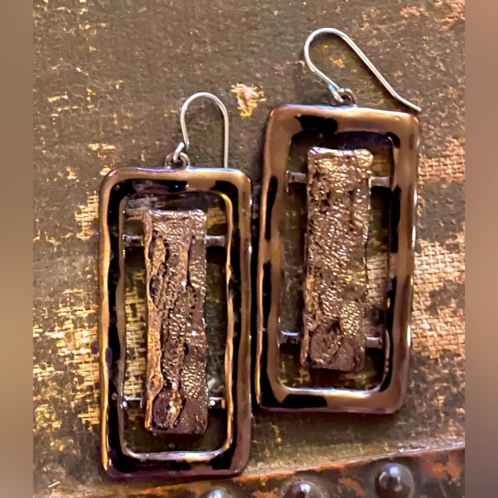 Metallic Rectangular Dangle Earrings